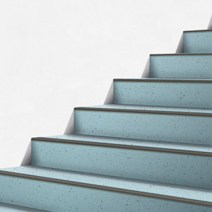 Treppe mit barrierefreier Treppenkante gemäß DIN 18040-1, nora T 5055